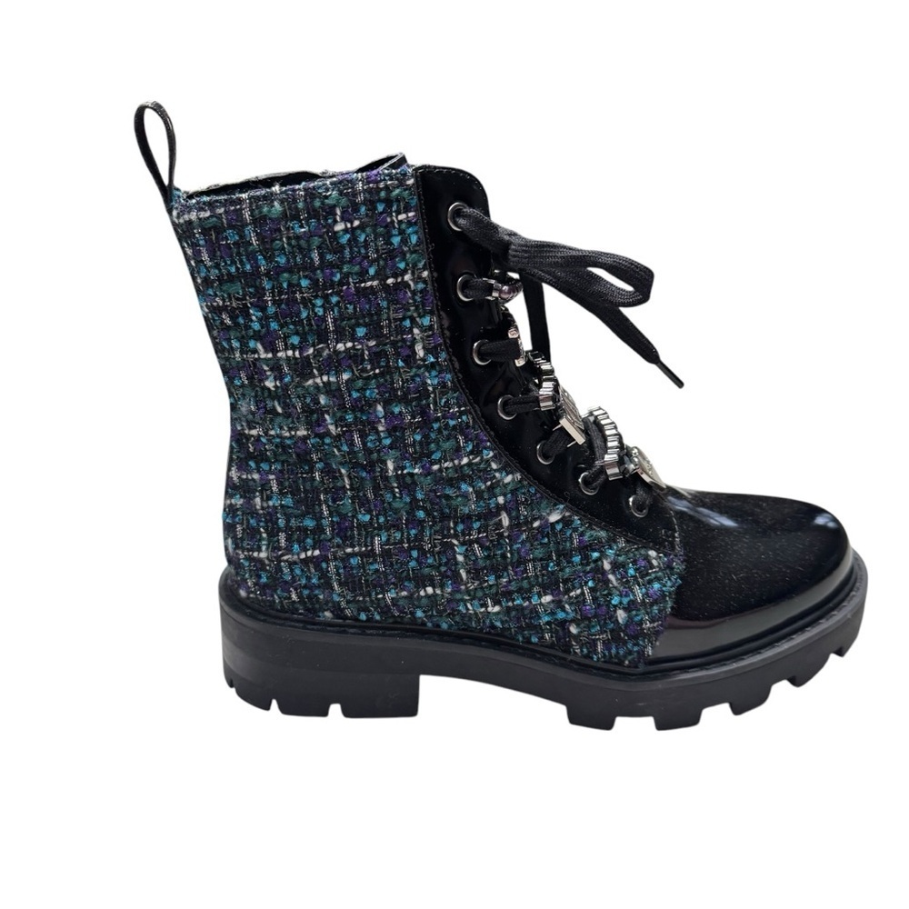 New KARL LAGERFELD PARIS Tweed Combat Boot Size 7